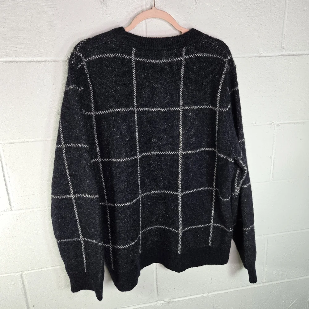 J Crew Blue Navy Windowpane Plaid Alpaca Wool Sweater